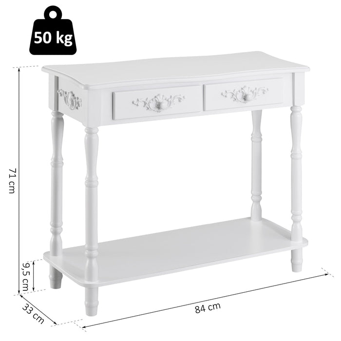 Medina Caguas Consoletafel - Dressoir - Bijzettafel - 2 Lades - Plank - Populierenhout - Wit - 84 x 33 x 70.5 cm