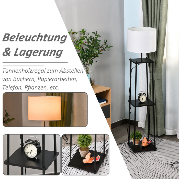 Medina Hayesville Vloerlamp - Sfeerverlichting - Hoge Lamp - Opbergruimte - 3 Niveaus - Katoen - Polyester - Metaal - Zwart - 34.5 x 34.5 x 150 cm