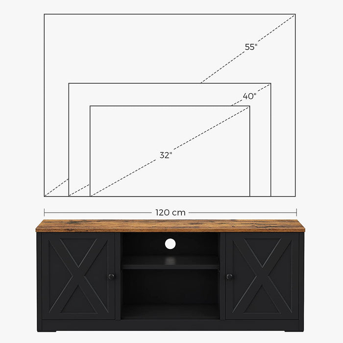 Nancy's Hawthorne TV Meubel - TV Kast - Opbergruimte - 2 Deuren - Tot 55 Inch - Verstelbare Planken - Bewerkt Hout - Staal - Bruin - Zwart - 120 x 40 x 46 cm