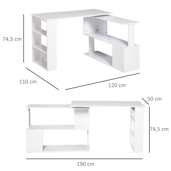 Medina  Hattiesburg Bureau - Hoekbureau - Planken - Opbergruimte - Wit - L-Vorm - 120 x 110 x 74.5