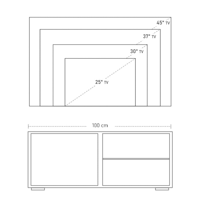 Medina Mandan TV-Meubel - Lades - 2 Open Planken - Opbergvak - 100 x 40 x 45 cm - Bewerkt Hout - Glas - Wit