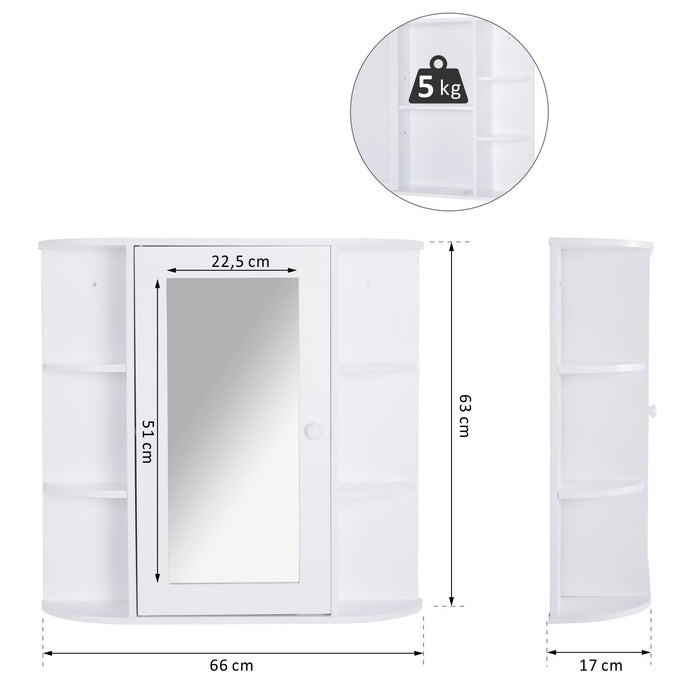 Medina Home Cabot Badkamerkast - Spiegelkast - Opslagkast - Wandkast - Wandmontage - 8 Vakken - MDF - Wit - 66 x 17 x 63 cm filler