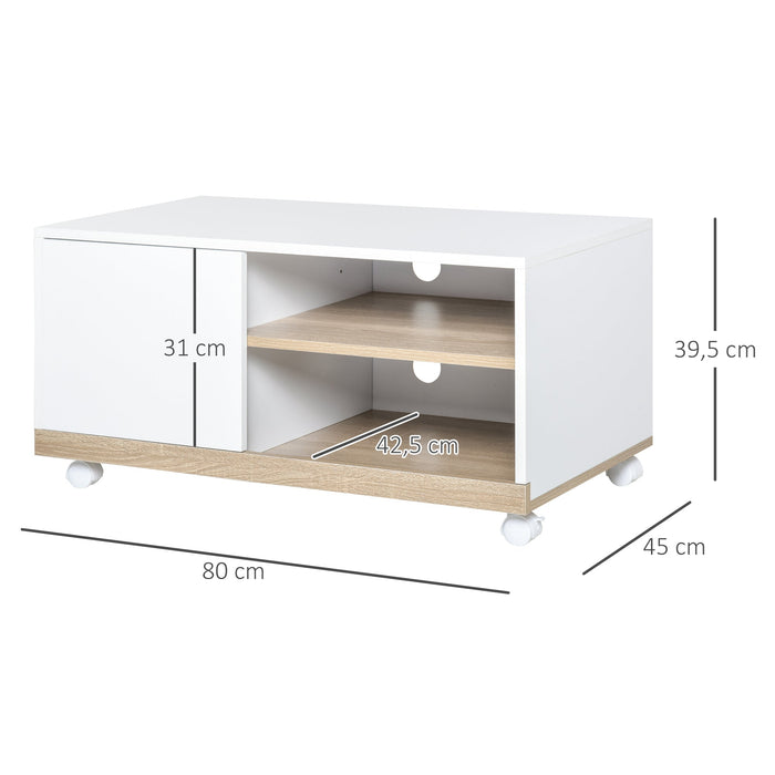 Medina Muscogee	TV Meubel - Kast Met 2 Wielen - Modern - Wit - 80 x 45 x 39,5 cm