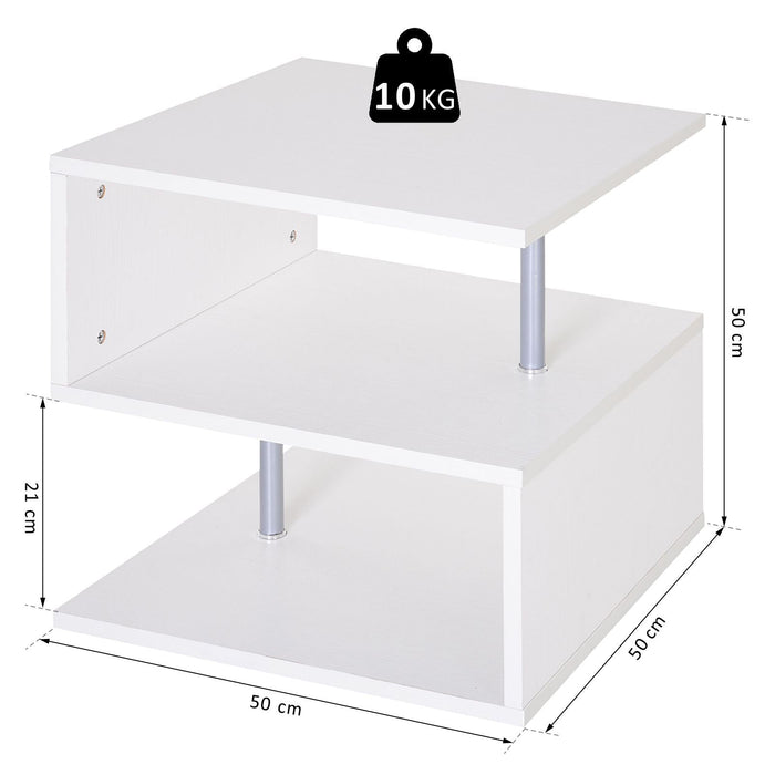 Medina Hanford Bijzettafel - 2 Niveaus - Koffietafel - S-Vormig - Bewerkt Hout - Metaal - Wit - 50 x 50 x 50 cm