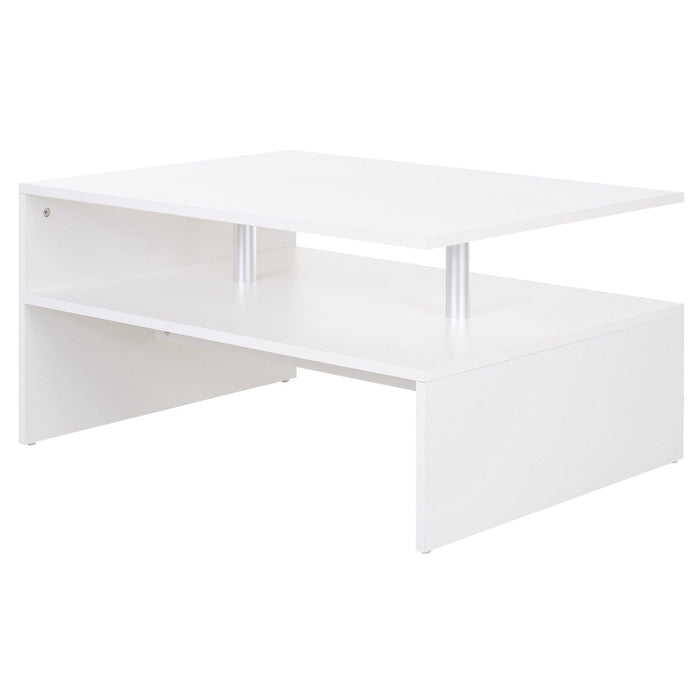 Medina Arlington Salontafel - Bijzettafel - Opbergruimte - 90 x 60 x 42 cm - Bewerkt Hout - Aluminium - Wit