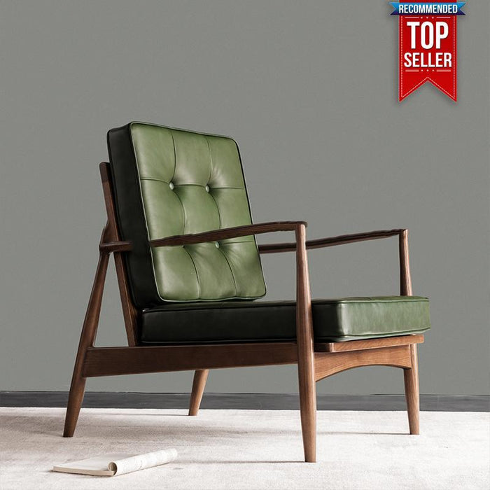 Medina luxe fauteuil - Bruin/Groen - bekleed met echt leer