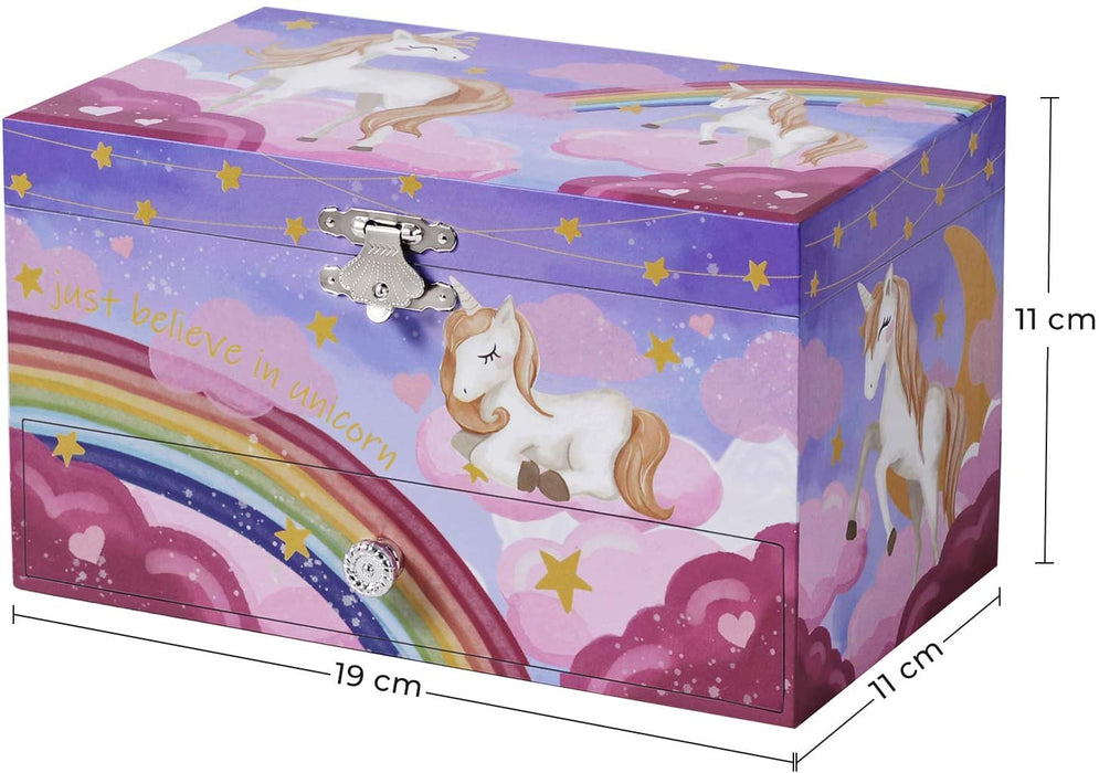 Nancy's Foggy Islands Sieradendoos - Sieraden Opslag met muziek voor kinderen - Paars met Animaties - 19 x 11 x 11 cm