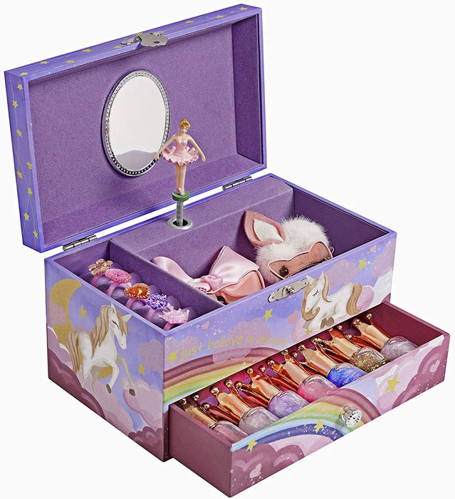 Nancy's Foggy Islands Sieradendoos - Sieraden Opslag met muziek voor kinderen - Paars met Animaties - 19 x 11 x 11 cm