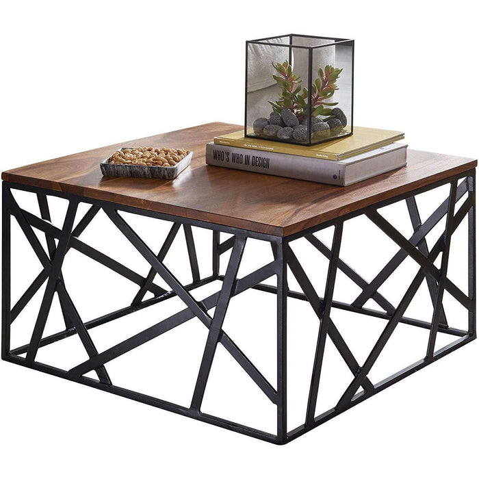 Medina Industriële Salontafel - Metalen Frame - Woonkamertafel - Sheesham Hout - 60 x 35 x 60 cm