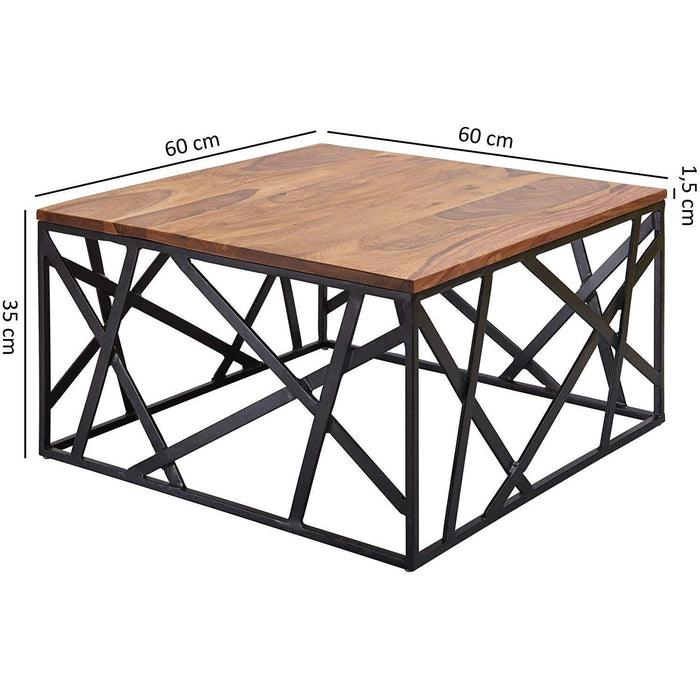 Medina Industriële Salontafel - Metalen Frame - Woonkamertafel - Sheesham Hout - 60 x 35 x 60 cm