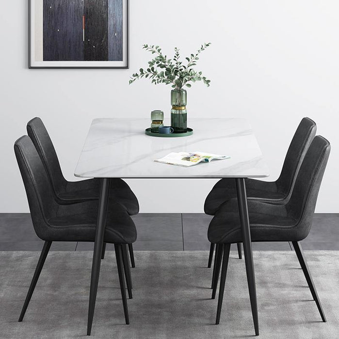Medina Eettafel - Eettafel set - Met 4 stoelen - Wit/Zwart - Marmer - Modern