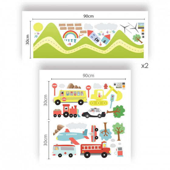 Walplus Kids Decoratie Sticker Heuvel Met Transport Auto's